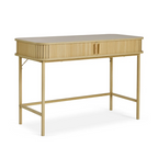 Wood Modern Mid Century Desk, white background.