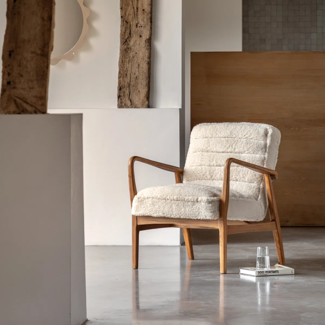 Wood Frame Sheepskin Armchair