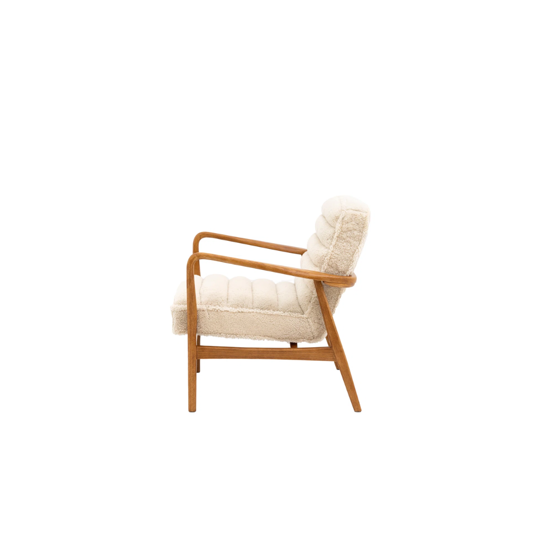 Wood Frame Sheepskin Armchair