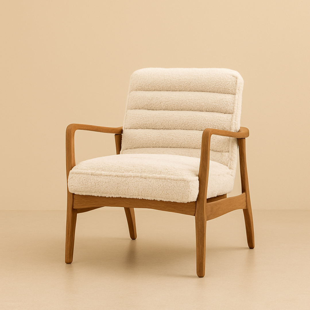 Wood Frame Sheepskin Armchair
