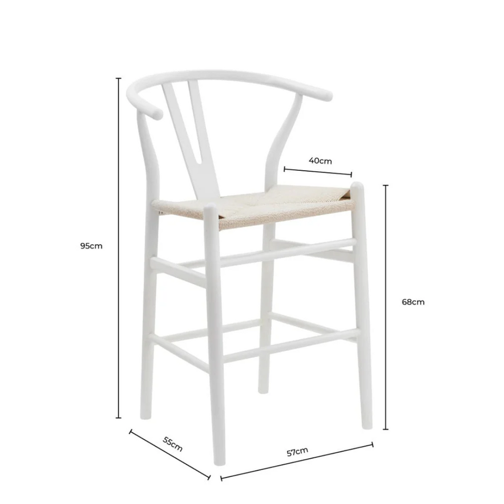 Woven White Wishbone Bar Stool size dimensions