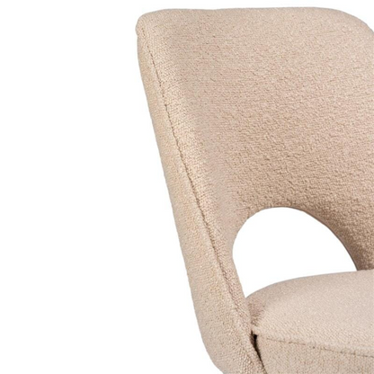 Beige Boucle Dining Room Chairs close up of the backrest