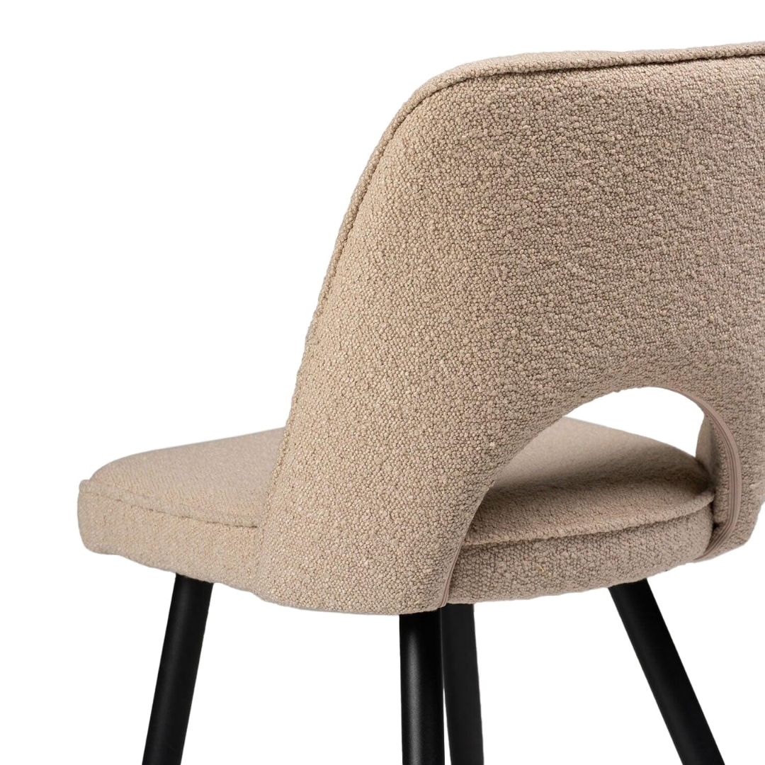Beige Boucle Dining Room Chairs back view close up of the soft boucle fabric
