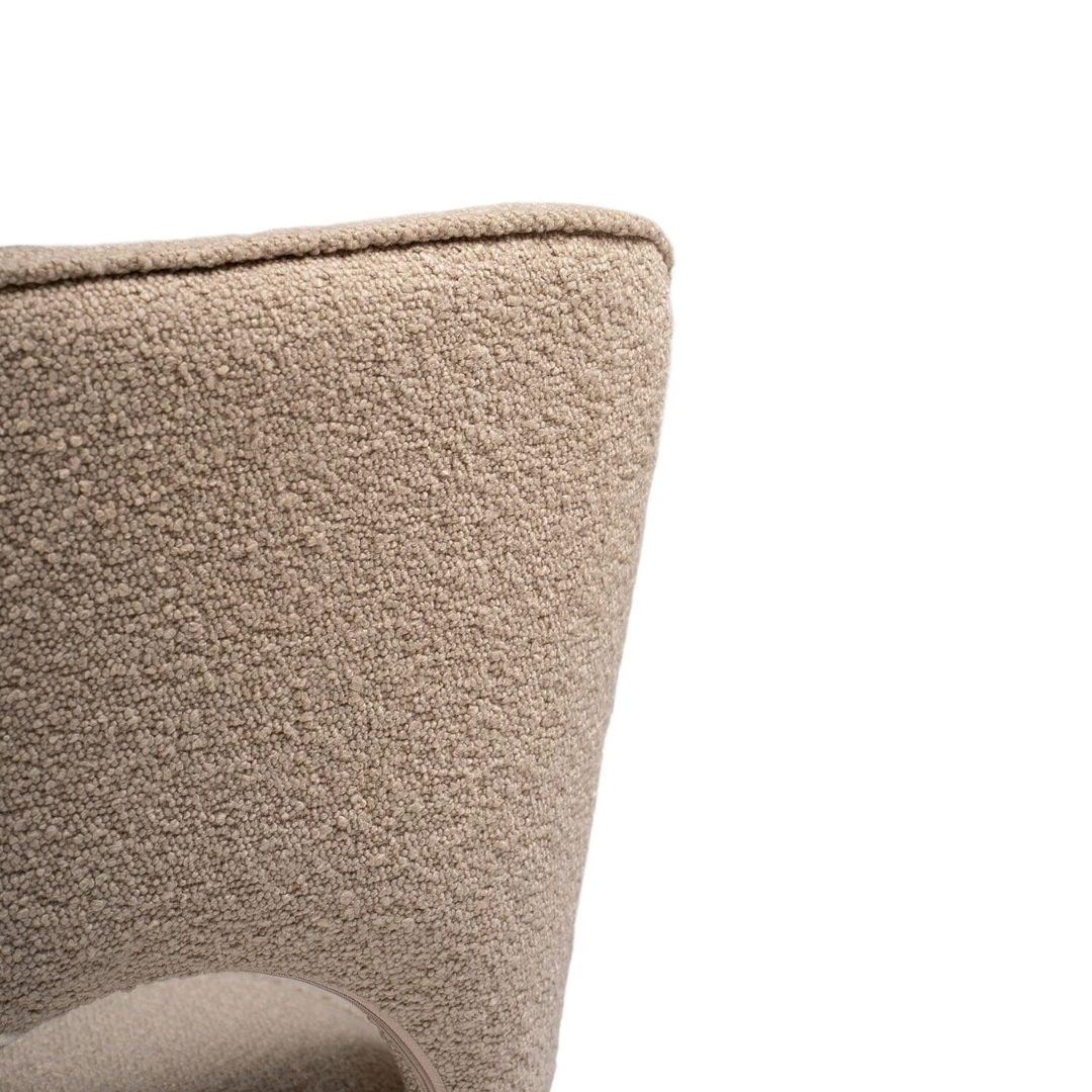  Beige Boucle Dining Room Chairs close up of the boucle fabric on the backrest