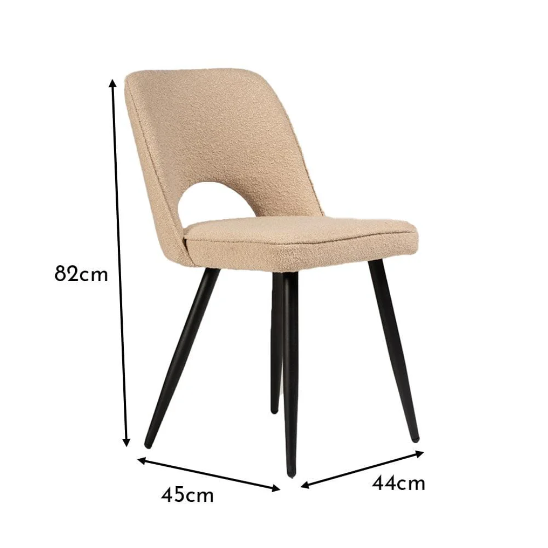 Beige Boucle Dining Room Chairs size dimension chart
