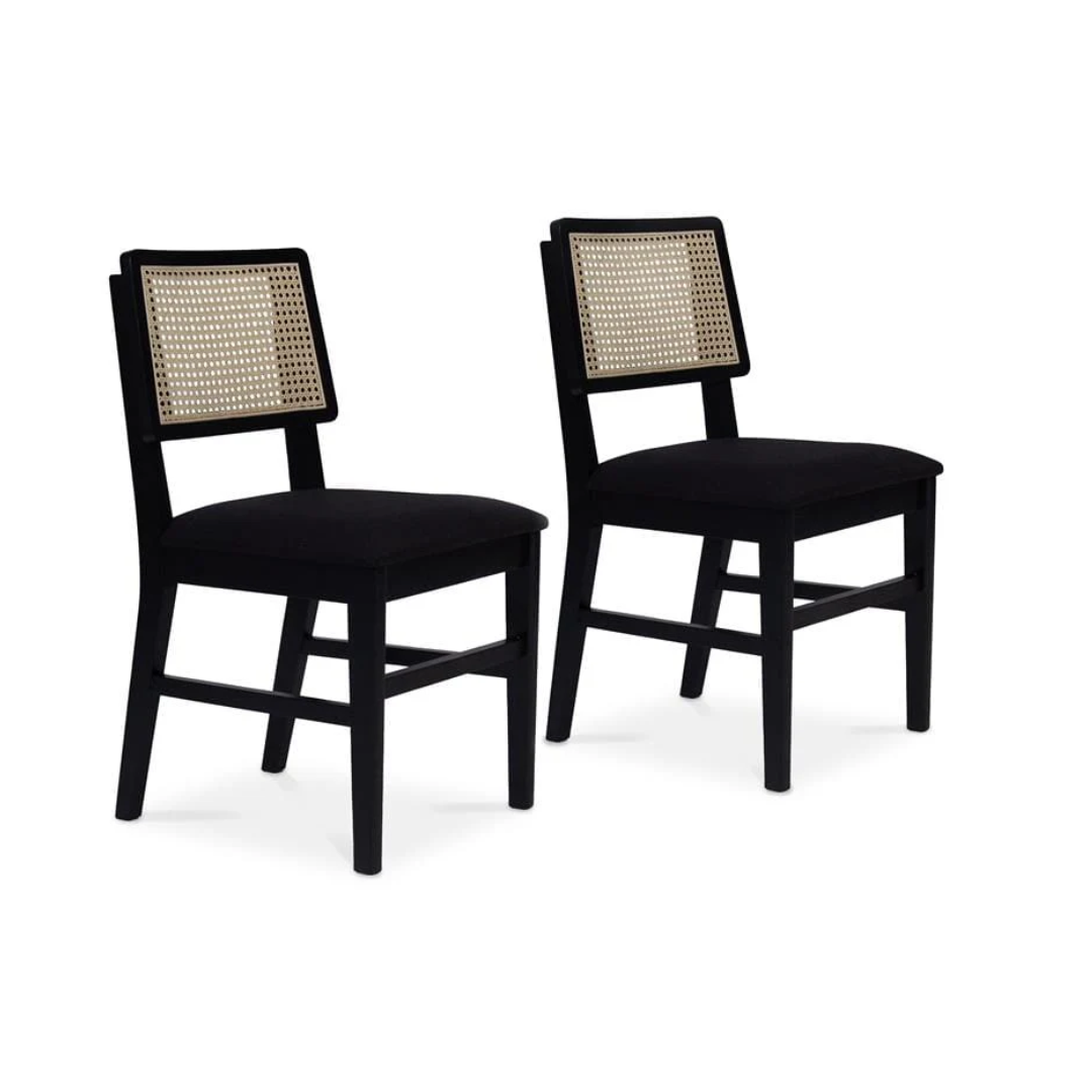Black Rattan Dining Chairs – Set of Two against a white background 