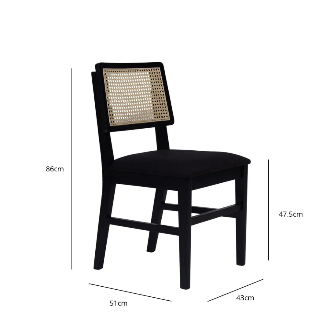 Black Rattan Dining Chairs – Set of Two size dimension chart