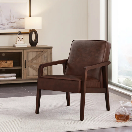 Faux Brown Leather Armchair