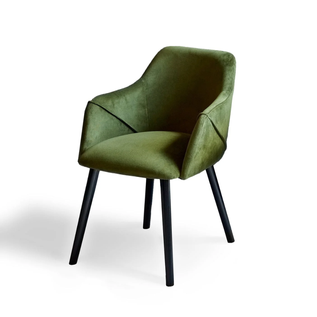 Suede Olive Green Dining Chairs against a white background front view