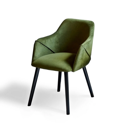 Suede Olive Green Dining Chairs against a white background front view