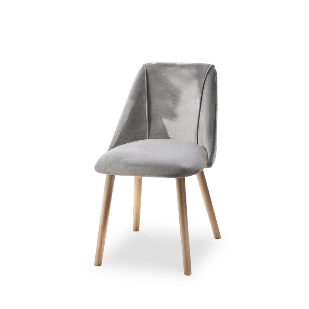 Velvet Grey Dining Chairs Wood Legs - Set Of Two front view against a white backround