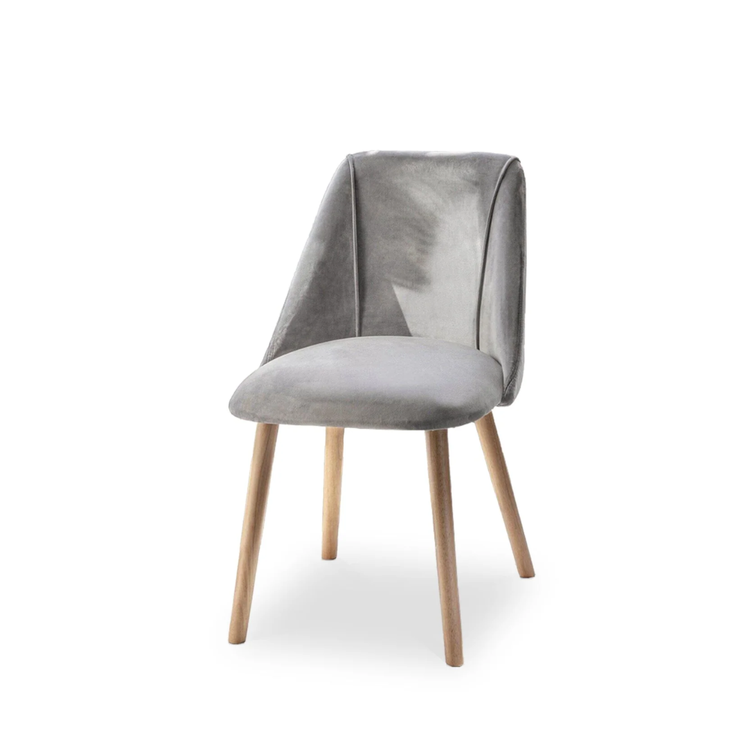 Velvet Grey Dining Chairs Wood Legs - Set Of Two front view against a white backround