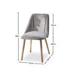 Velvet Grey Dining Chairs Wood Legs - Set Of Two size dimensions