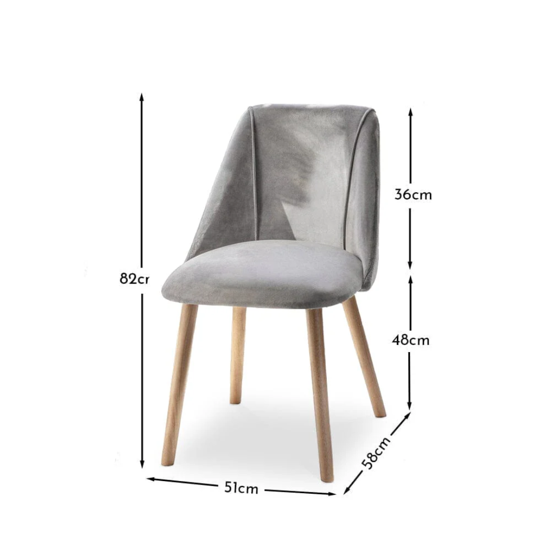 Velvet Grey Dining Chairs Wood Legs - Set Of Two size dimensions