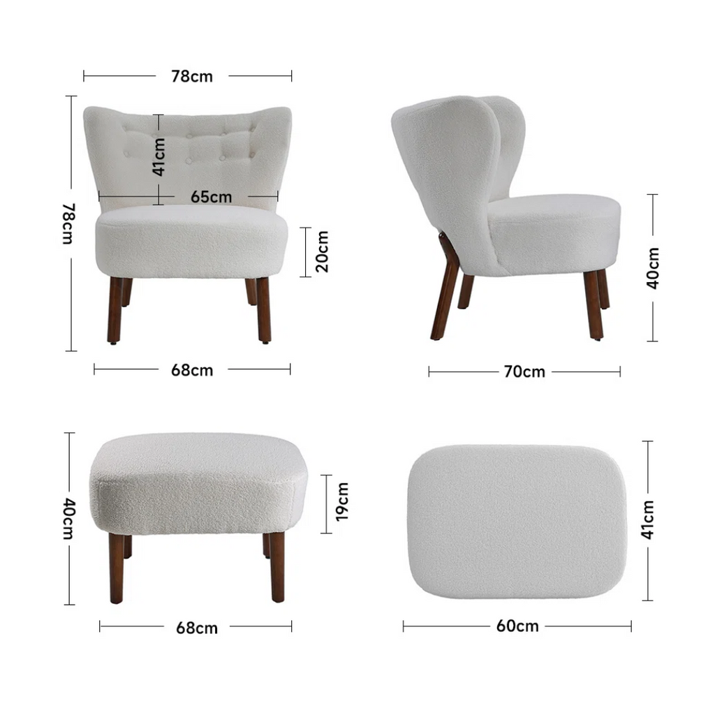 White Teddy Bear Armchair with Footstool